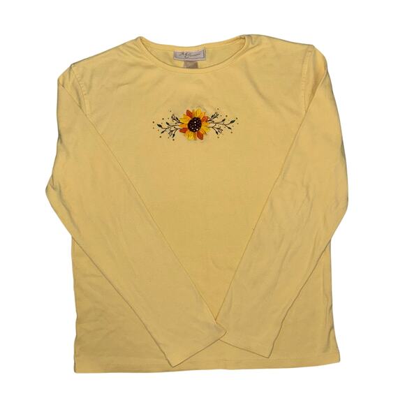 Womens medium vintage long sleeve top embroidered sunflowers fall m&c sportswear - Picture 5 of 6